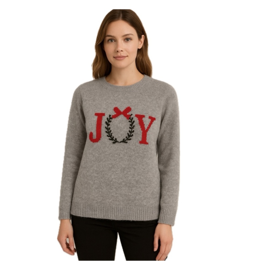 cupcakes & cashmere , Gray Knit Holiday Sweater “Joy”, Size 1X